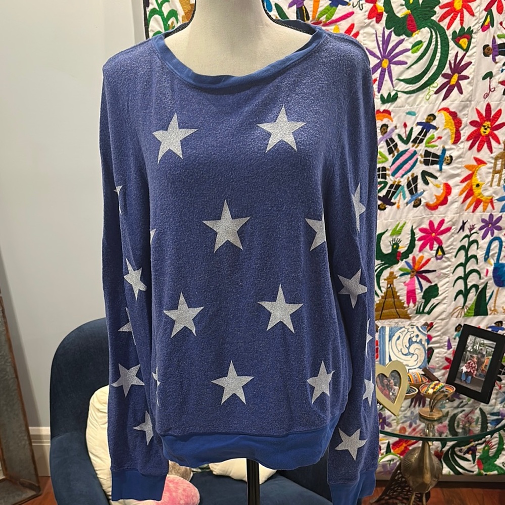 Wildfox Blue Star Print Pullover Sweater